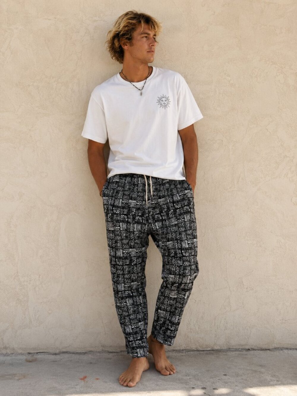 Beater Surf Jogger Pants Large Black White Tribal Beach Streetwear Skatewear
